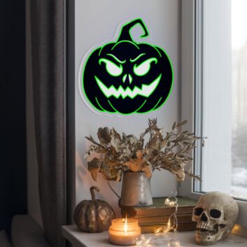 Halloween Kürbis mit grimmigem Gesicht LED-Neonschild für Wohnzimmer