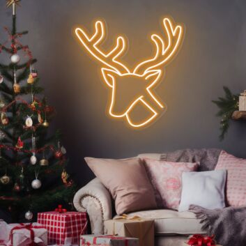 Rentierkopf mit Geweih LED-Neonschild Wohnzimmer Weihnachten