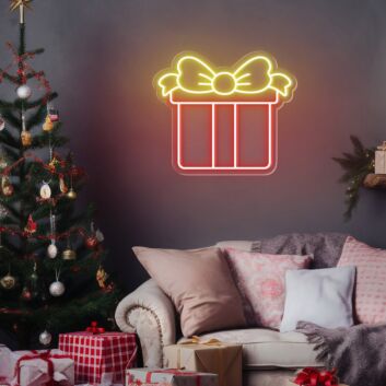 Geschenkbox mit Schleife LED-Neonschild für Weihnachten Wohnzimmer