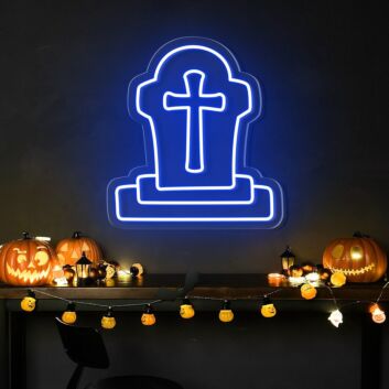 Grabstein mit Kreuz LED-Neonschild für Halloween Party