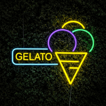 Personalisiertes Gelato LED-Neonschild mit Eiswaffel-Motiv