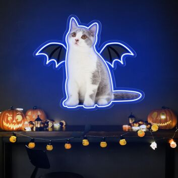 Katze mit Fledermausflügeln LED-Neonschild für Wohnzimmer Halloween