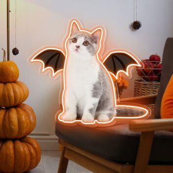 Katze mit Fledermausflügeln LED-Neonschild für Wohnzimmer Halloween