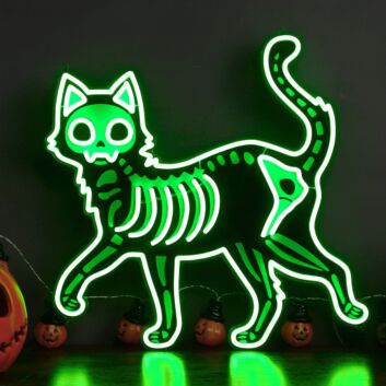 Enhance Your Halloween Festivities and Home Ambiance with the Spooky Skeleton Cat LED Neon Sign.