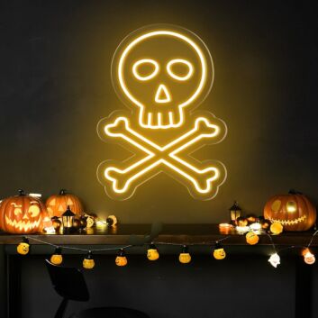 Totenkopf mit gekreuzten Knochen LED-Neonschild für Halloween Party