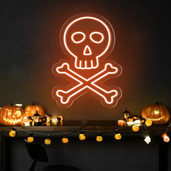 Totenkopf mit gekreuzten Knochen LED-Neonschild für Halloween Party