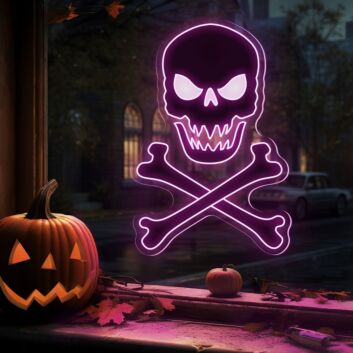 Totenkopf mit gekreuzten Knochen LED-Neonschild für Halloween Party
