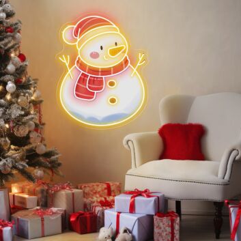 Schneemann mit Mütze und Schal LED-Neonschild für Weihnachten Wohnzimmer