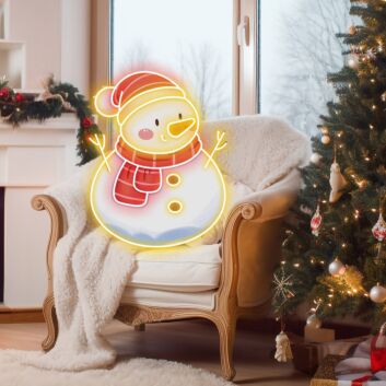 Schneemann mit Mütze und Schal LED-Neonschild für Weihnachten Wohnzimmer