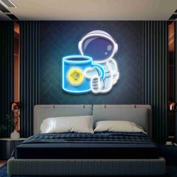 Brighten Your Cafe or Home Space with the Cosmic Glow of Coffee Astronaut LED UV Neon Sign, Perfect for Bars, Bookstores, and Evening Gatherings.