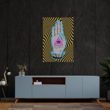 Brighten Your Space with the Hand With All Seeing Eye Pyramid Led UV Neon Sign - Perfect for Home Decor, Office Ambiance, and Themed Parties
