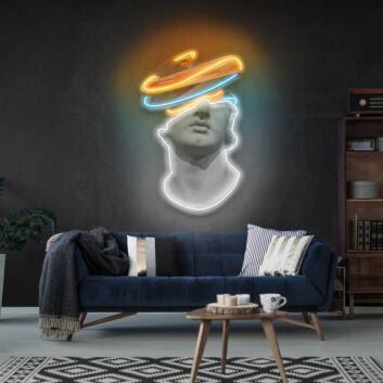 Kontur eines Kopfes mit Heiligenschein LED-Neonschild mit UV-Druck für Wohnzimmer Lounge