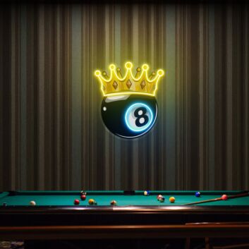 Billardkugel Acht mit Krone LED-Neonschild für Bar Spielzimmer