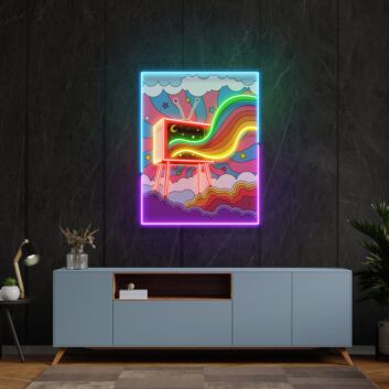 Retro Fernseher mit Regenbogen LED-Neonschild Wohnzimmer Studio