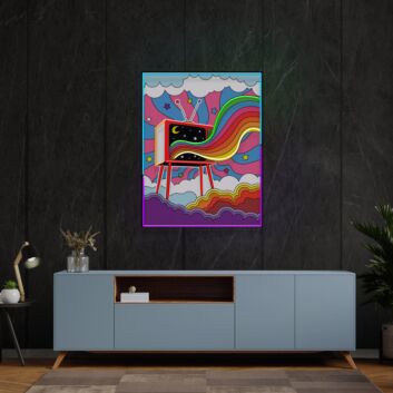 Retro Fernseher mit Regenbogen LED-Neonschild Wohnzimmer Studio