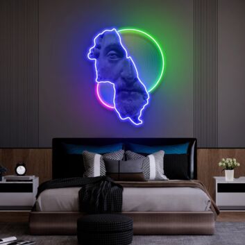 Statuenkopf mit Kreis LED-Neonschild mit UV-Druck