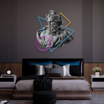 Neptun-Büste mit geometrischen Formen als LED-Neonschild
