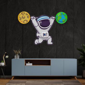 Astronaut mit Mond und Erde LED-Neonschild Wohnzimmer Kinderzimmer