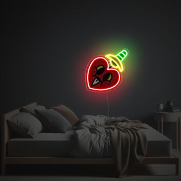 Herz mit Dolch LED-Neonschild mit UV-Druck für Schlafzimmer Tattoo Studio