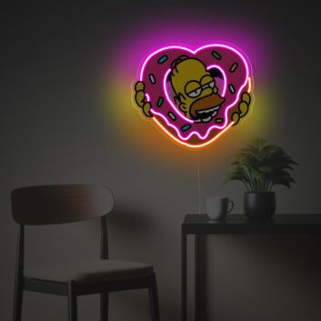 Herz Donut mit Cartoonfigur LED-Neonschild mit UV-Druck Wohnzimmer Cafe
