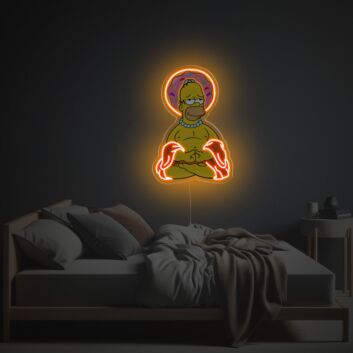 Meditierende Cartoon Figur LED-Neonschild mit UV-Druck mit Heiligenschein Design