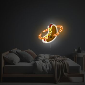 Fliegendes Hotdog LED Neonschild im lustigen Cartoon Design