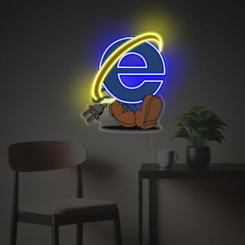 Internet Explorer Logo mit Cartoon-Beinen und Stecker LED-Neonschild mit UV-Druck für Gaming Büro
