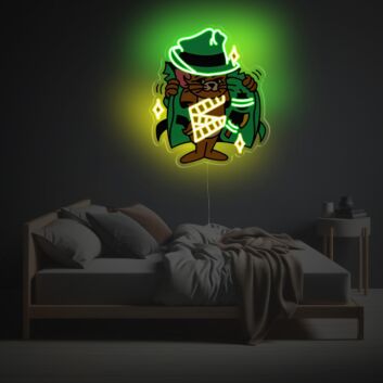 Verspieltes Katzen LED-Neonschild mit UV-Druck mit Glücksmotiv