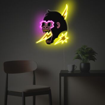 Gorilla mit Blitzmotiv LED-Neonschild mit UV-Druck für Gamingzimmer und Bar