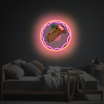 Süßes LED-Neonschild mit UV-Druck Hund im Donut Design