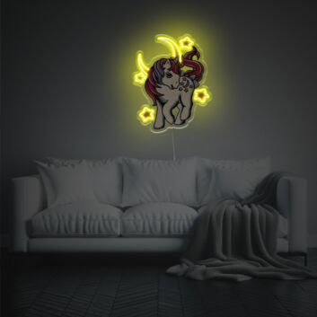 Einhorn mit Sternen und Mond LED-Neonschild mit UV-Druck für Kinderzimmer Wohnzimmer