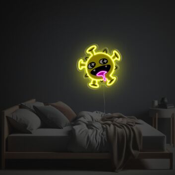 Brighten Up Your Workspace or Illuminate Your Next Party with the Little Yellow Virus LED Neon Acrylic Artwork.