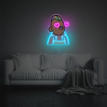 Comicfigur mit Herzaugen LED-Neonschild mit UV-Druck Wohnzimmer Gamingzimmer