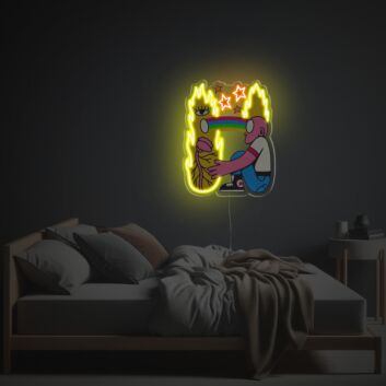 bunte Cartoonfigur mit Flammen und Sternen LED-Neonschild Schlafzimmer Wohnzimmer