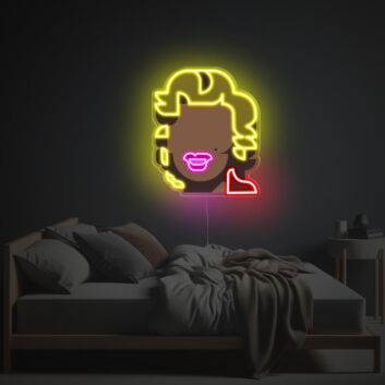 Abstraktes LED Neonschild mit stilisiertem Frauenporträt im Pop Art Design