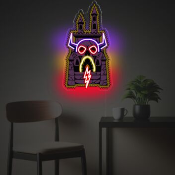 Fantasy Burg mit Totenschädel und Blitz LED-Neonschild mit UV-Druck Gaming Wohnzimmer