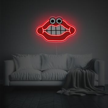 Comic Lippen mit Zähnen und Augen LED-Neonschild mit UV-Druck Wohnzimmer Bar