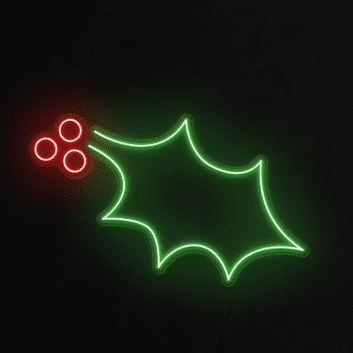 Stechpalmenzweig mit Beeren LED-Neonschild Weihnachten Wohnzimmer