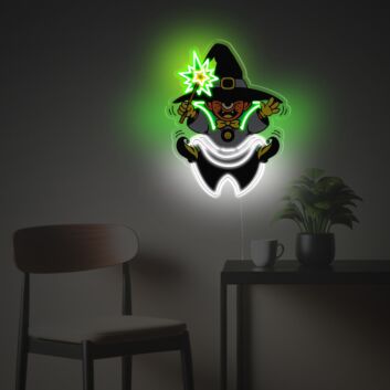 Verspieltes LED-Neonschild mit UV-Druck mit Zauberer Motiv