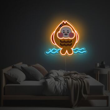 Niedliches LED Neonschild mit Fischmotiv und Wellen Design