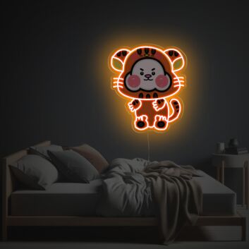 Niedliches LED Neonschild mit sitzendem Tiger im Cartoon Stil