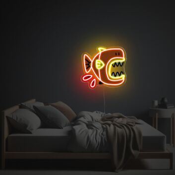 Verspieltes LED Neonschild mit lustigem Fisch im Cartoon Stil