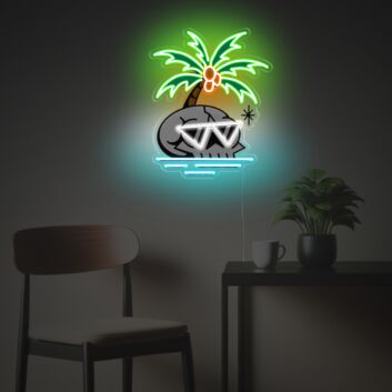 Totenkopf mit Sonnenbrille und Palme LED-Neonschild