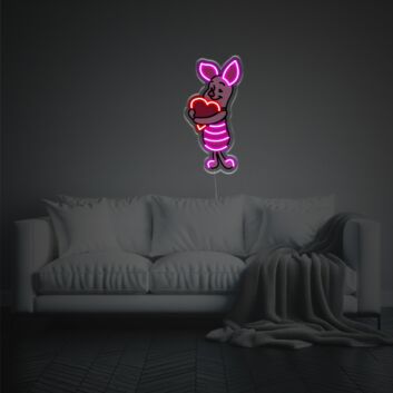 rosa Cartoon-Tier mit Herz LED-Neonschild Wohnzimmer Kinderzimmer