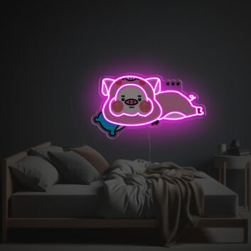 Schlafendes Schwein LED-Neonschild mit UV-Druck Wanddekoration