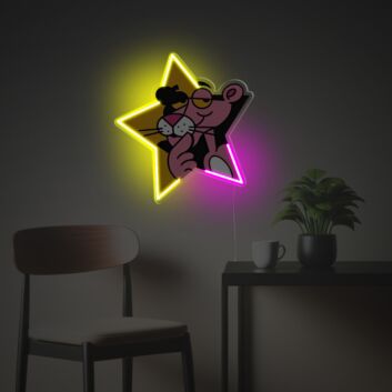 rosa Panther in Sternform LED-Neonschild Wohnzimmer Kinderzimmer