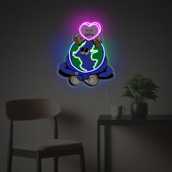 Humorvolles LED-Neonschild mit UV-Druck mit lächelnder Erde und Herzmotiv als auffällige Neon Wanddeko für Wohnzimmer Partyraum oder kreative Innenräume