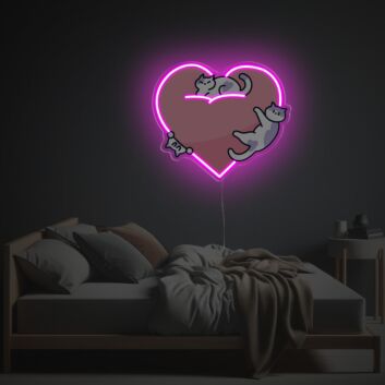 Herz mit Katzen LED-Neonschild mit UV-Druck Schlafzimmer Wohnzimmer