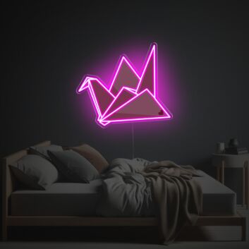 Verspieltes LED Neonschild mit Origami-Kranichmotiv als auffällige Neon Wanddeko für Schlafzimmer Wohnzimmer oder kreative Innenräume