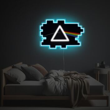 Modernes LED Neonschild mit geometrischem Prisma und Regenbogenstrahl als auffällige Neon Wanddeko für Schlafzimmer Wohnzimmer oder kreative Innenräume